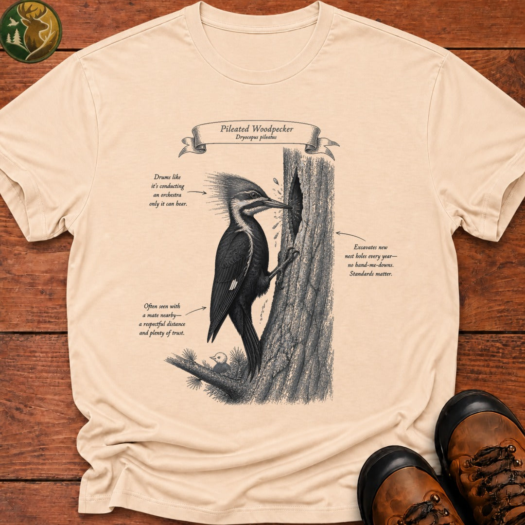 Pileated Woodpecker Field Guide T Shirt - Ivory
