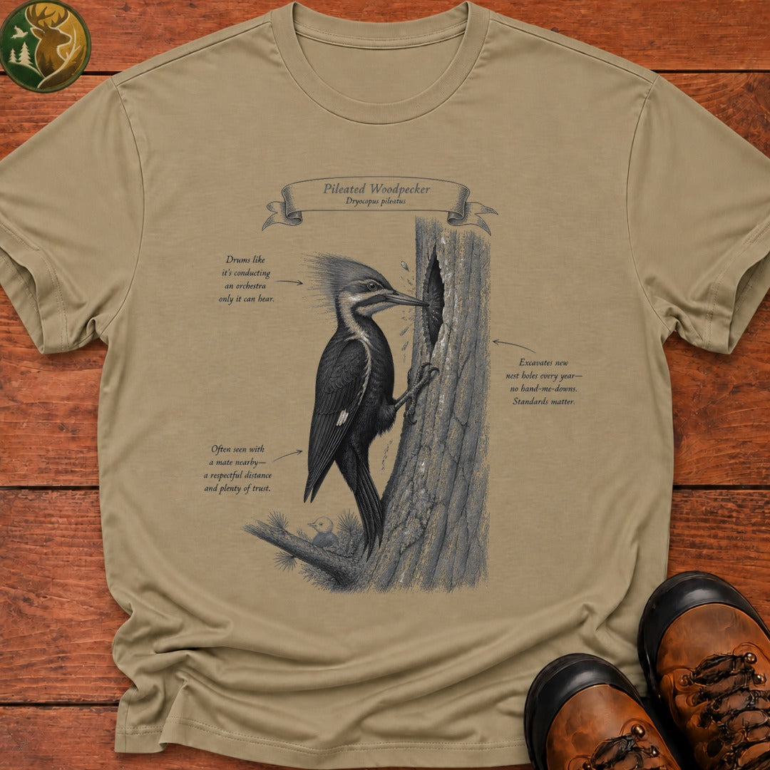 Pileated Woodpecker Field Guide T Shirt - Khaki