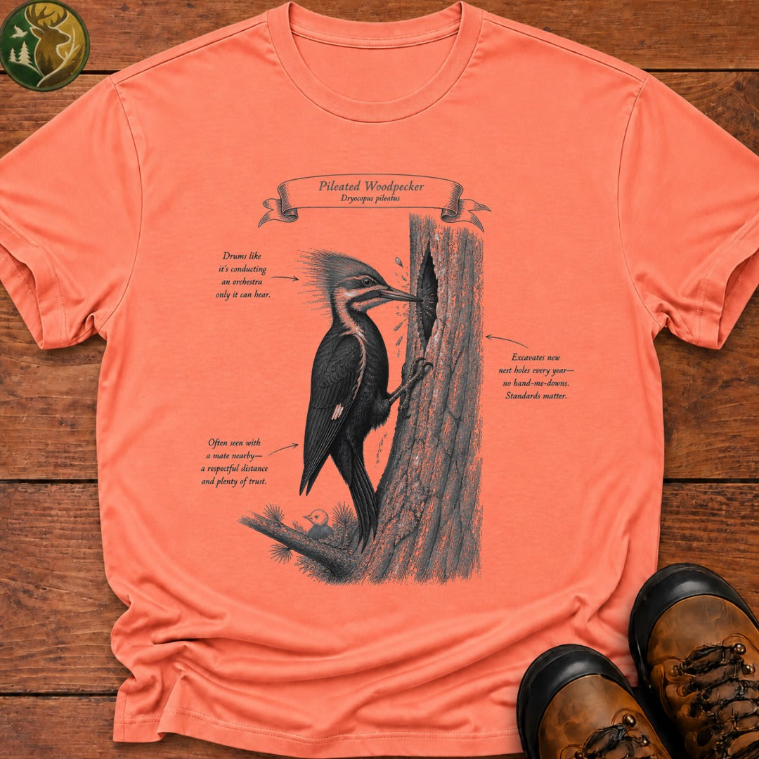 Pileated Woodpecker Field Guide T Shirt - Melon