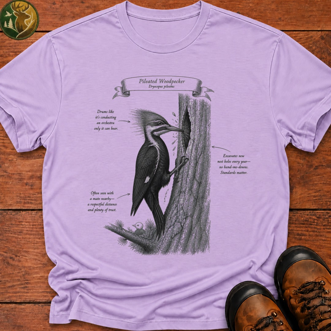 Pileated Woodpecker Field Guide T Shirt - Orchid