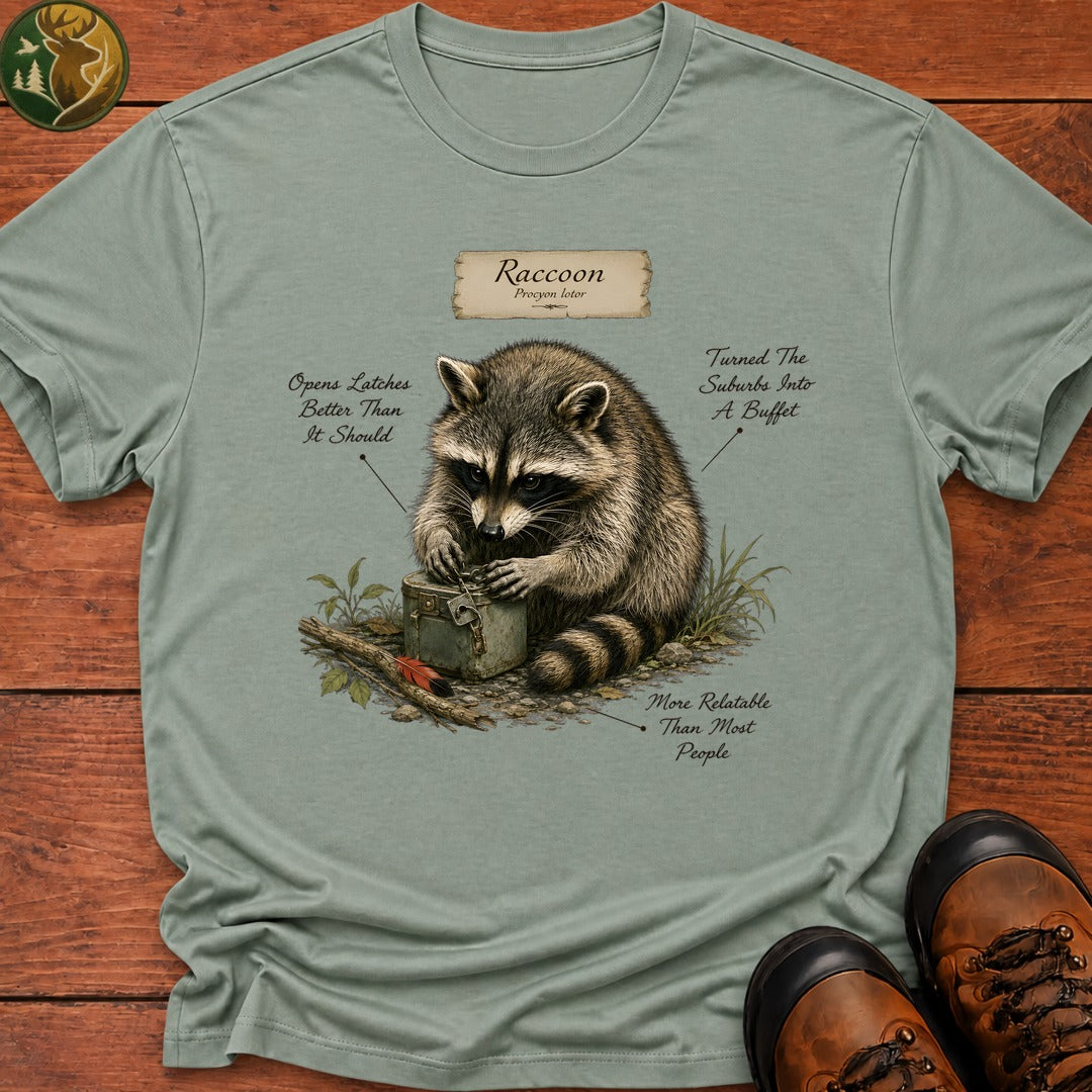 Raccoon Field Guide T Shirt - Bay