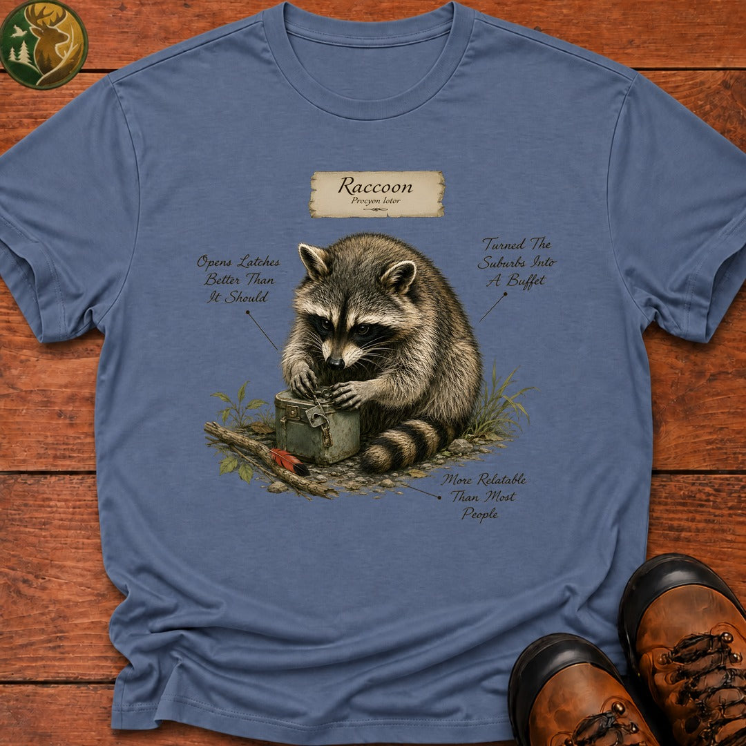 Raccoon Field Guide T Shirt - Blue Jean