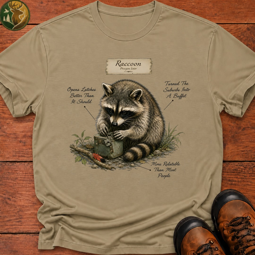 Raccoon Field Guide T Shirt - Khaki