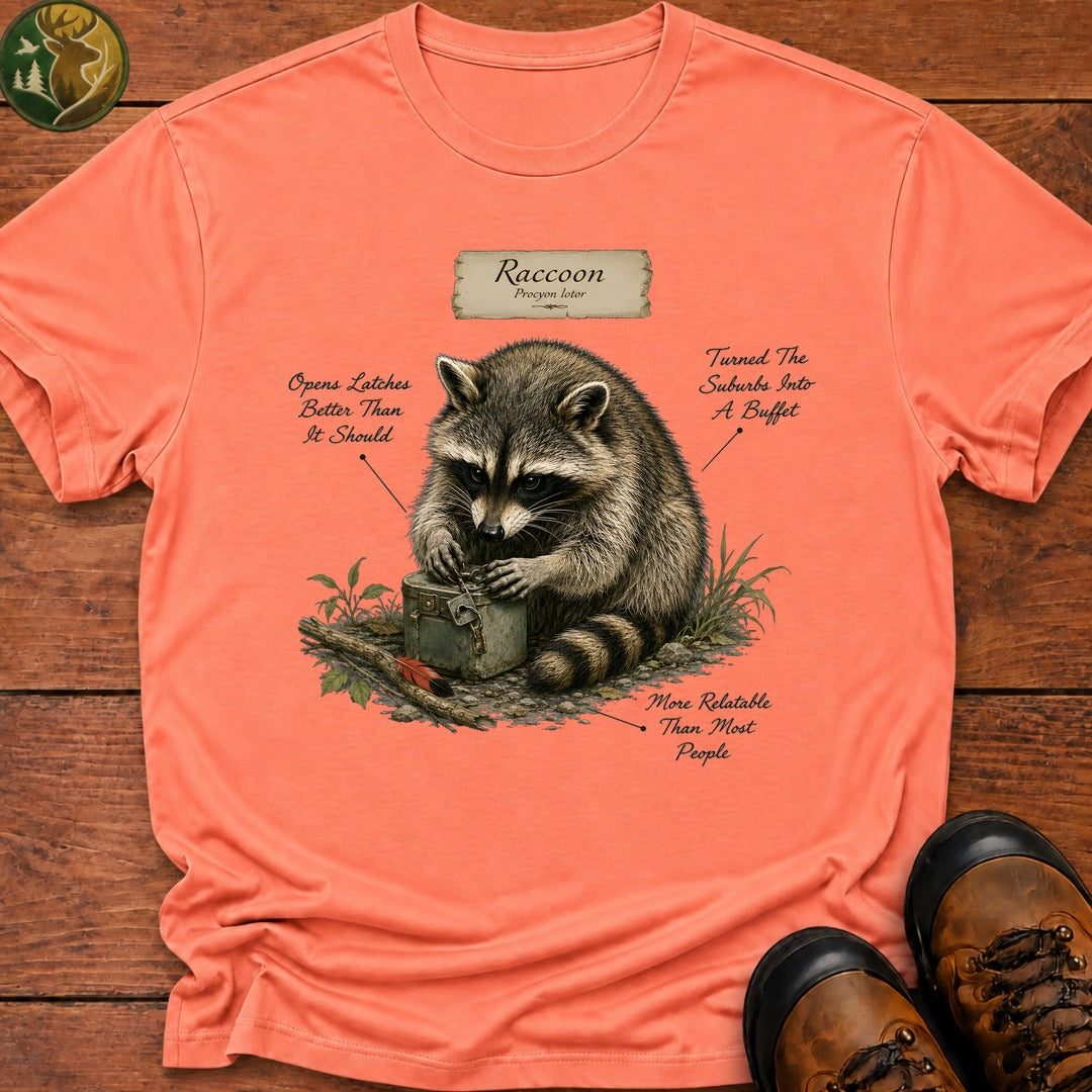 Raccoon Field Guide T Shirt - Melon