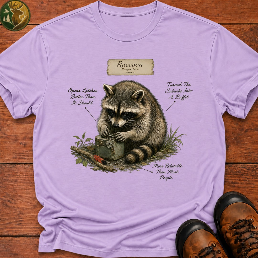 Raccoon Field Guide T Shirt - Orchid