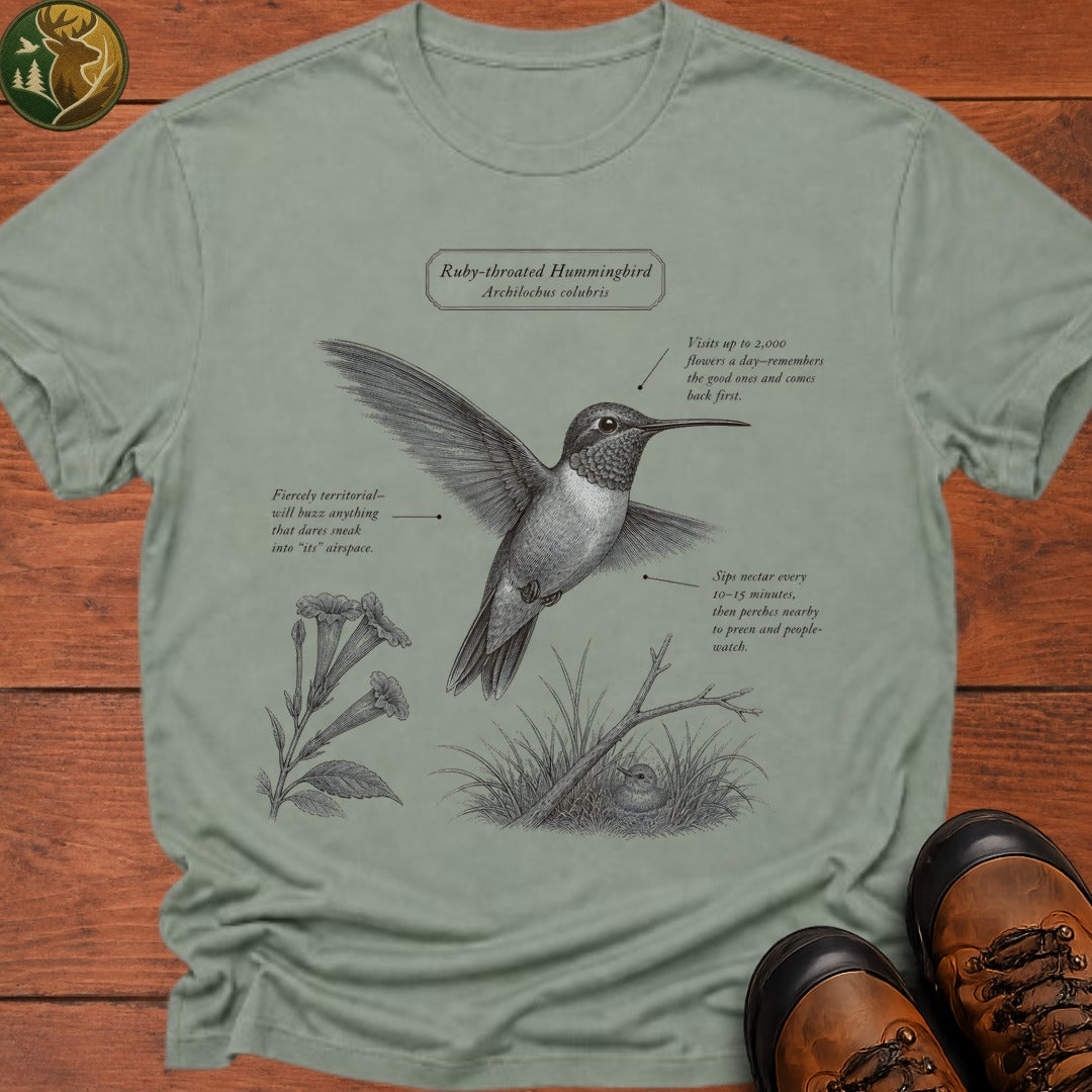 Ruby Throated Hummingbird Field Guide T Shirt - Bay