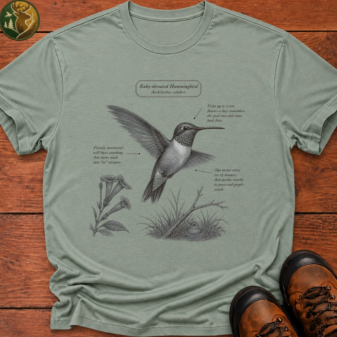 Ruby Throated Hummingbird Field Guide T Shirt - Bay