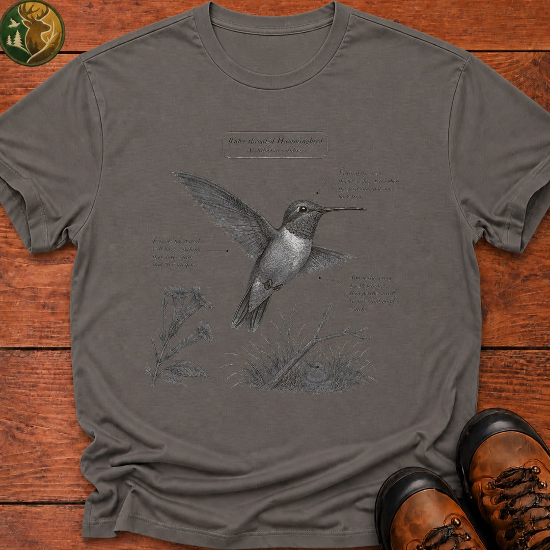 Ruby Throated Hummingbird Field Guide T Shirt - Grey