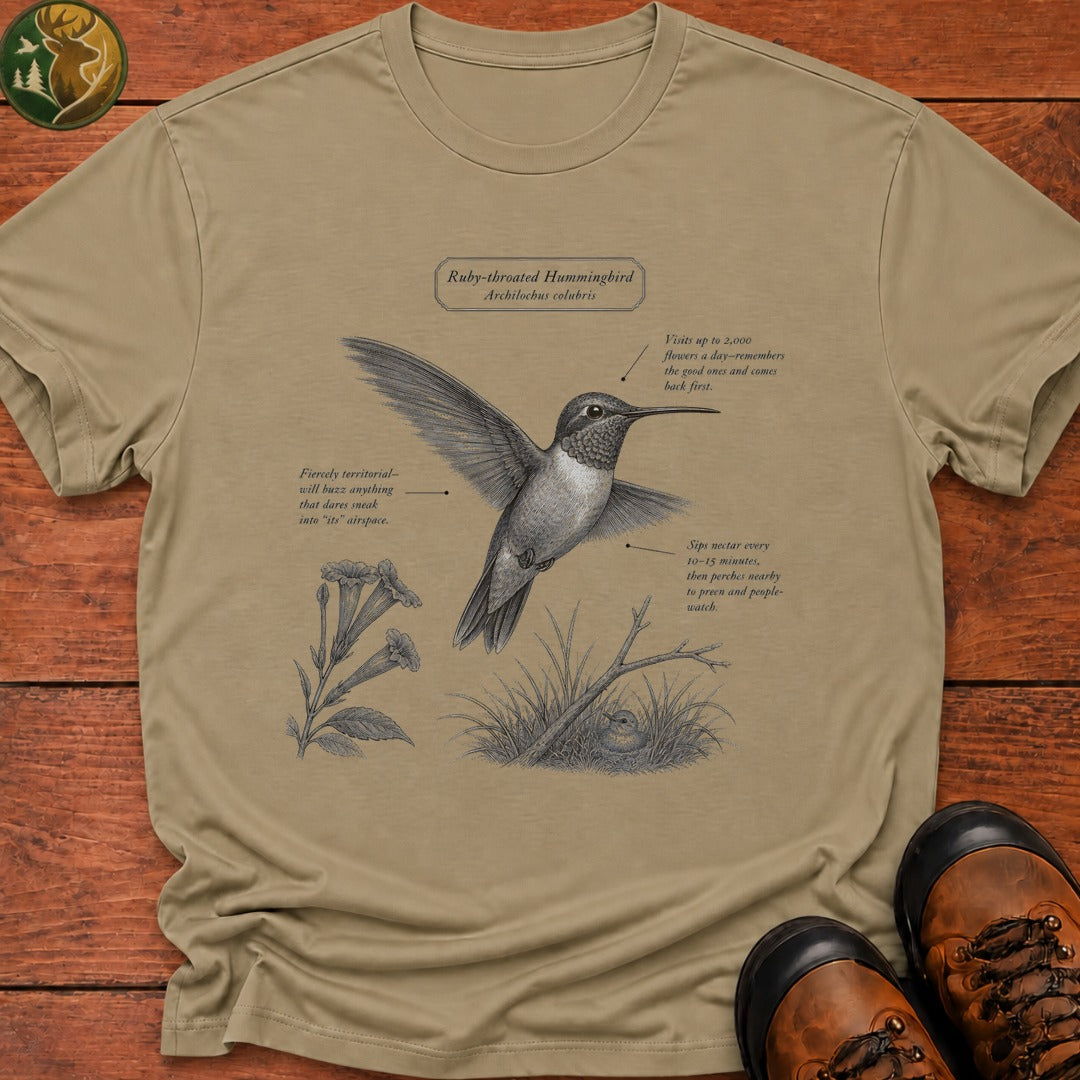 Ruby Throated Hummingbird Field Guide T Shirt - Khaki