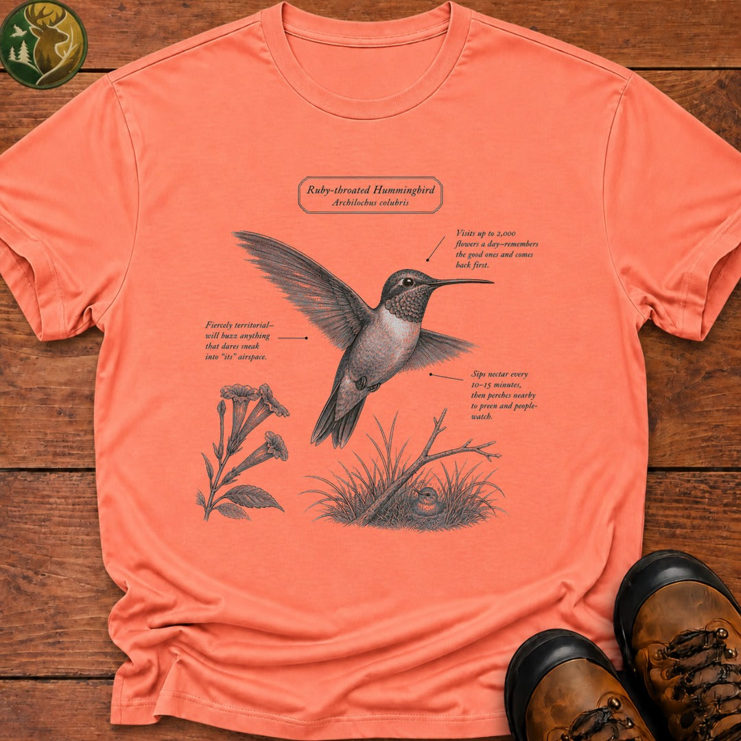 Ruby Throated Hummingbird Field Guide T Shirt - Melon