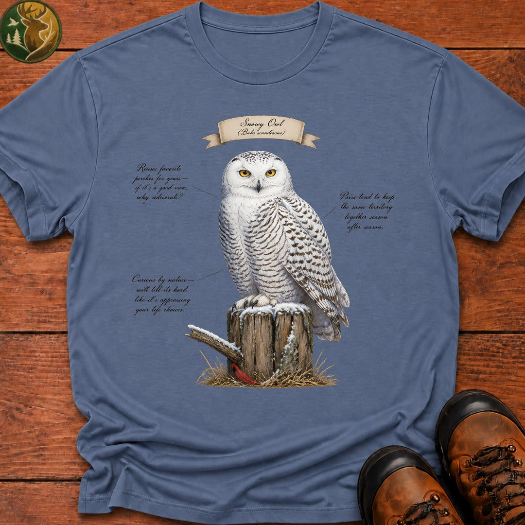 Snowy Owl Field Guide T Shirt - Blue Jean
