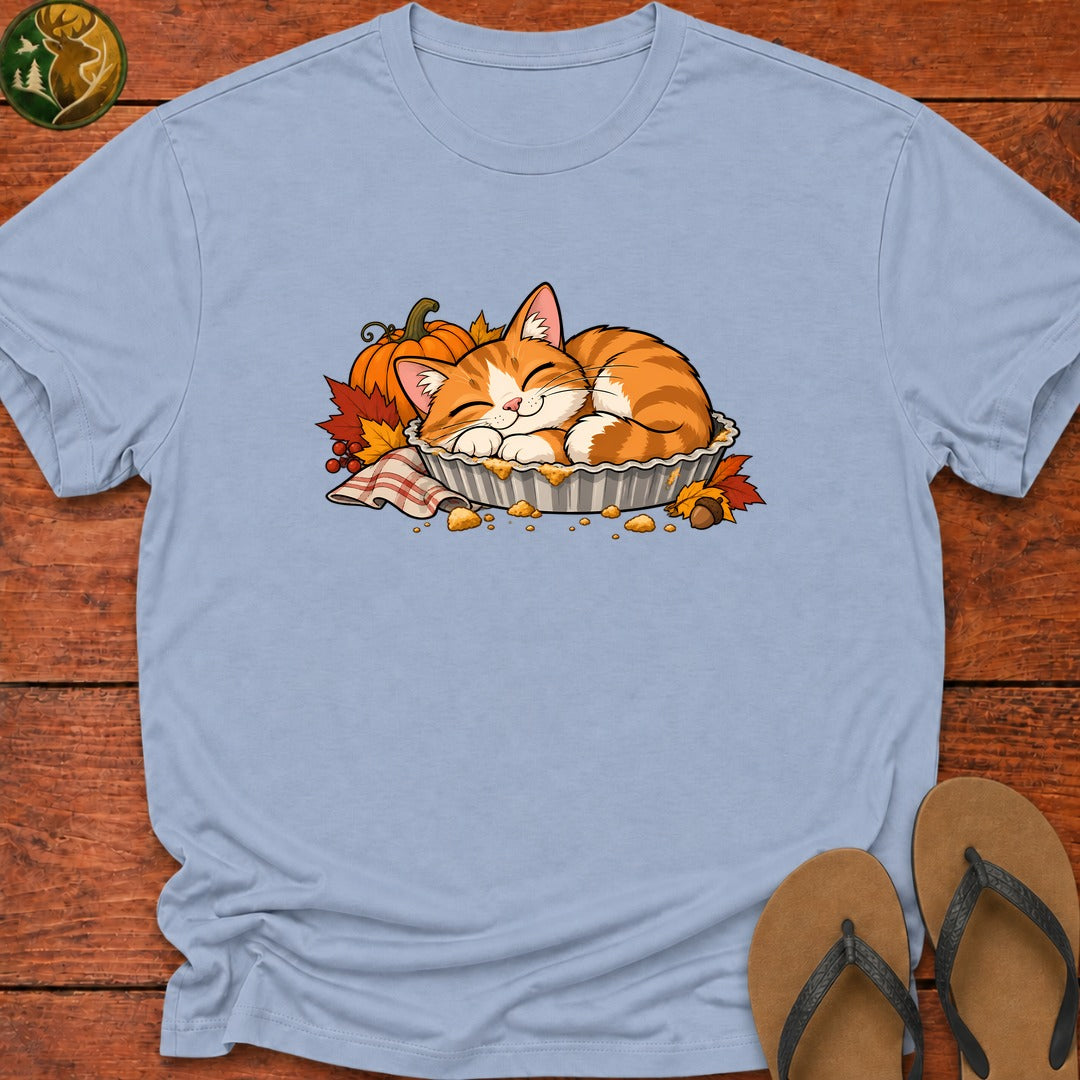 Thanksgiving Cat In Pie Tin Kids T-Shirt - Light Blue