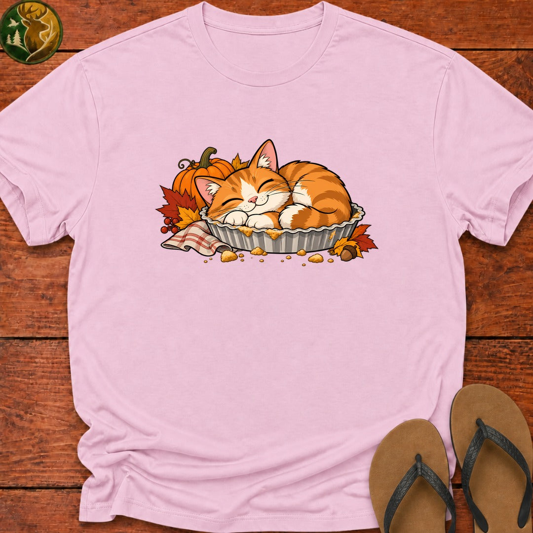 Thanksgiving Cat In Pie Tin Kids T-Shirt - Light Pink