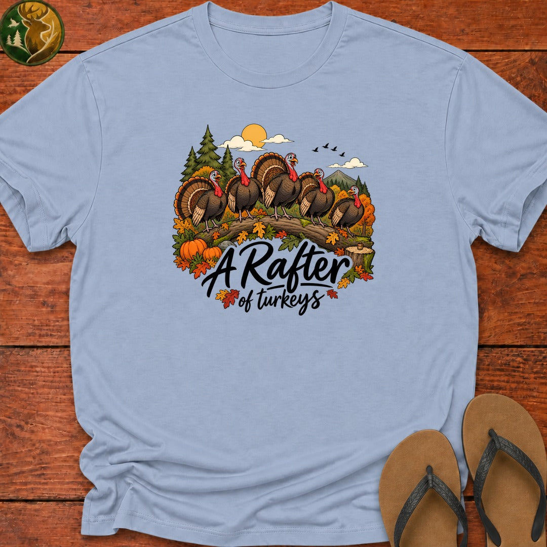 Thanksgiving Rafter Of Turkeys Kids T-Shirt - Light Blue
