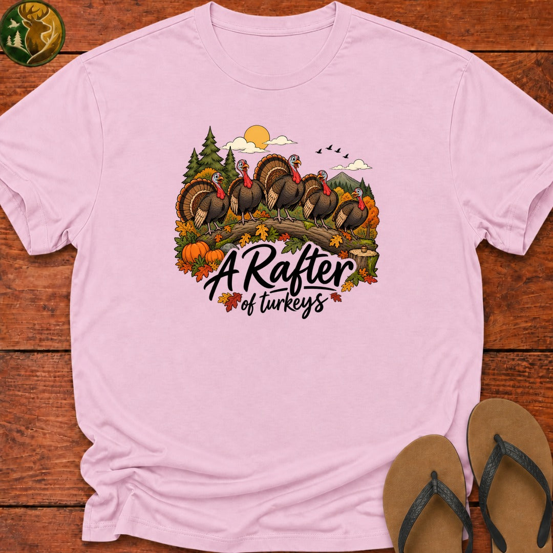 Thanksgiving Rafter Of Turkeys Kids T-Shirt - Light Pink