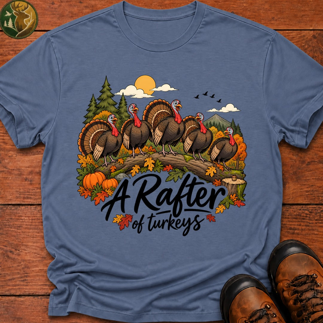 Thanksgiving Rafter Of Turkeys T-Shirt - Blue Jean