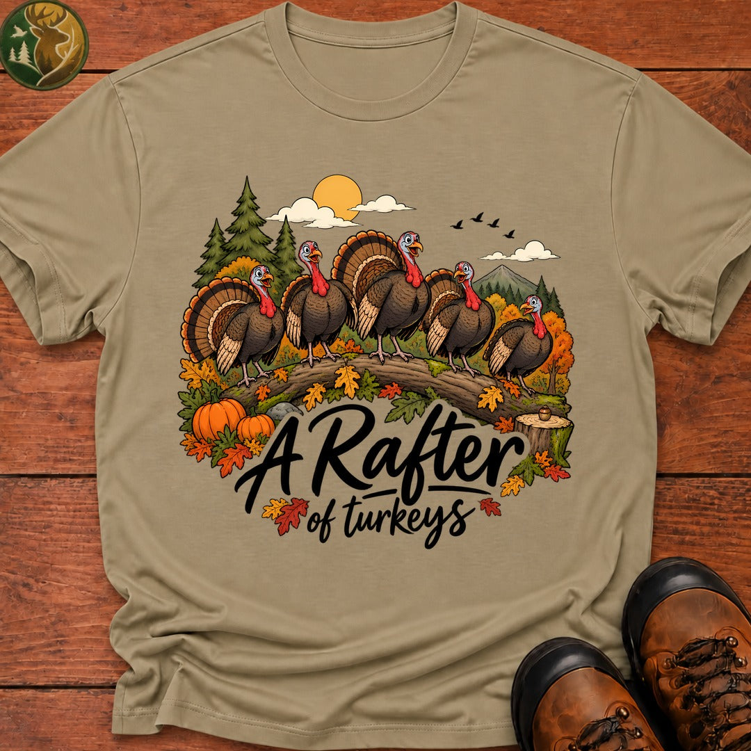 Thanksgiving Rafter Of Turkeys T-Shirt - Khaki