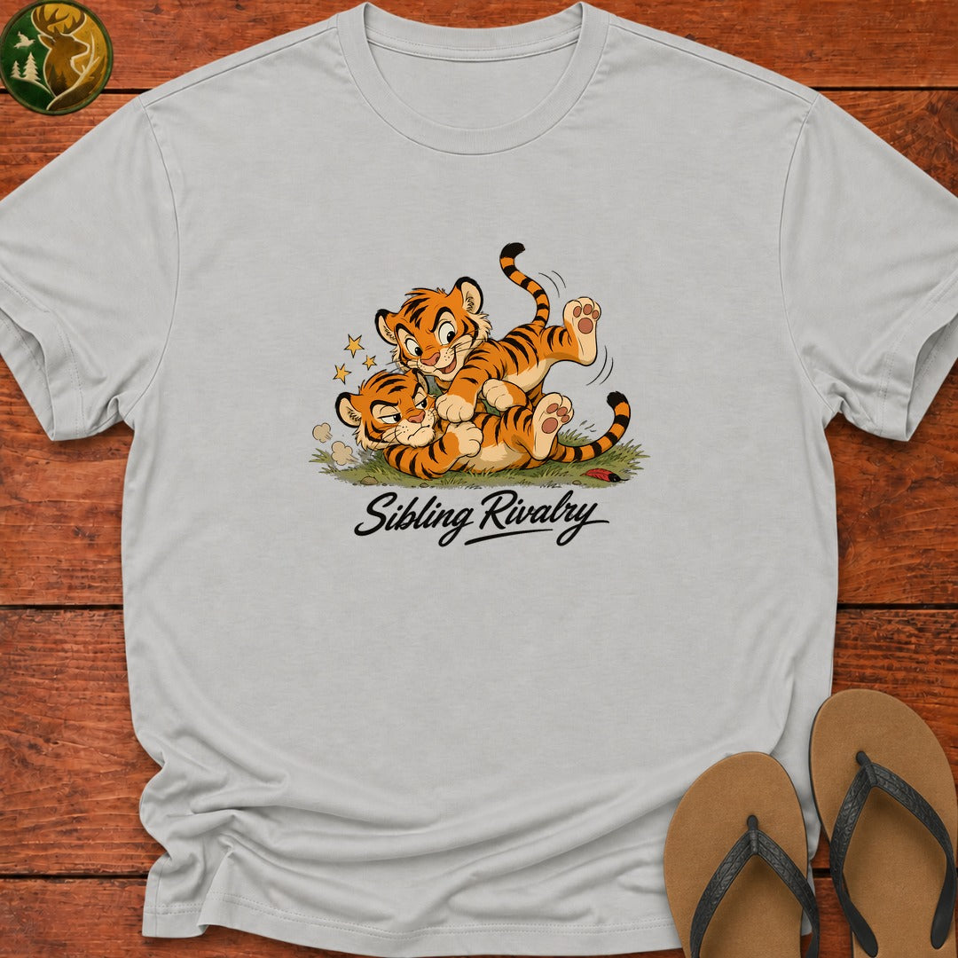 Tiger Sibling Rivalry Cartoon Kids T-Shirt - Ash