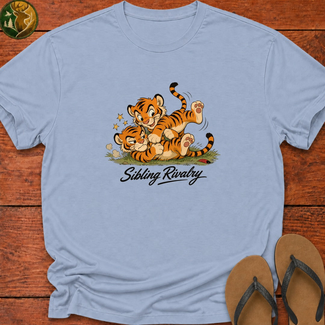 Tiger Sibling Rivalry Cartoon Kids T-Shirt - Light Blue