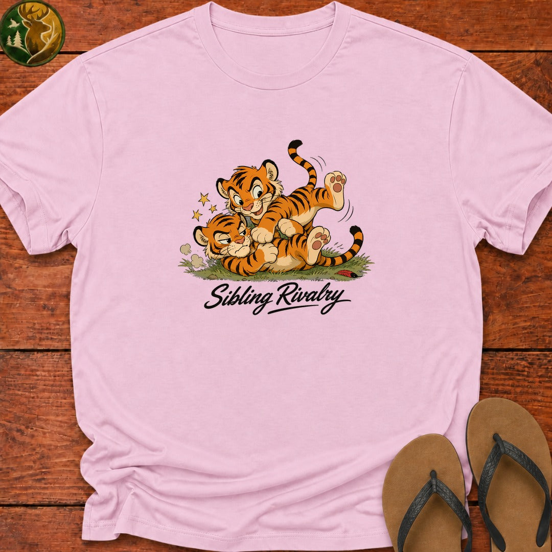 Tiger Sibling Rivalry Cartoon Kids T-Shirt - Light Pink