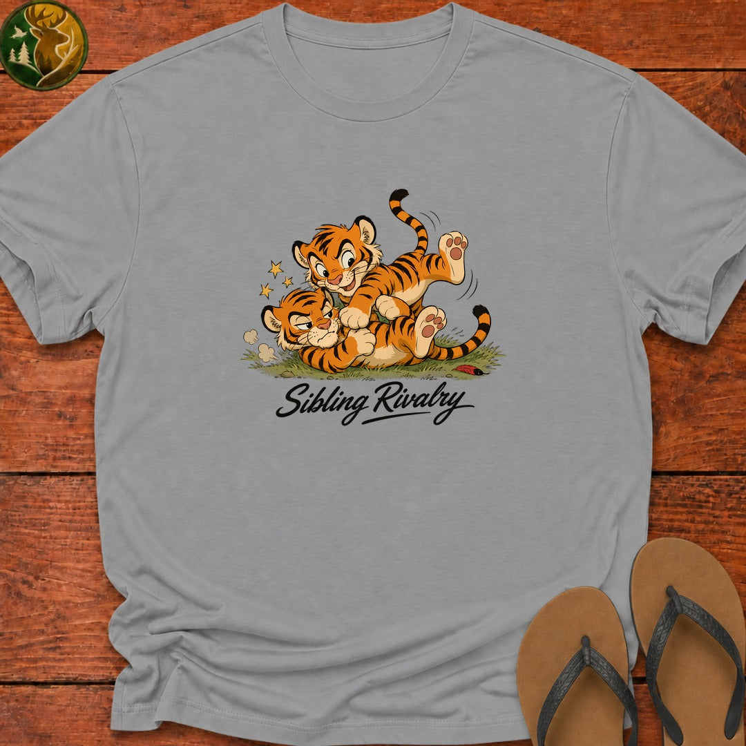 Tiger Sibling Rivalry Cartoon Kids T-Shirt - Sport Grey