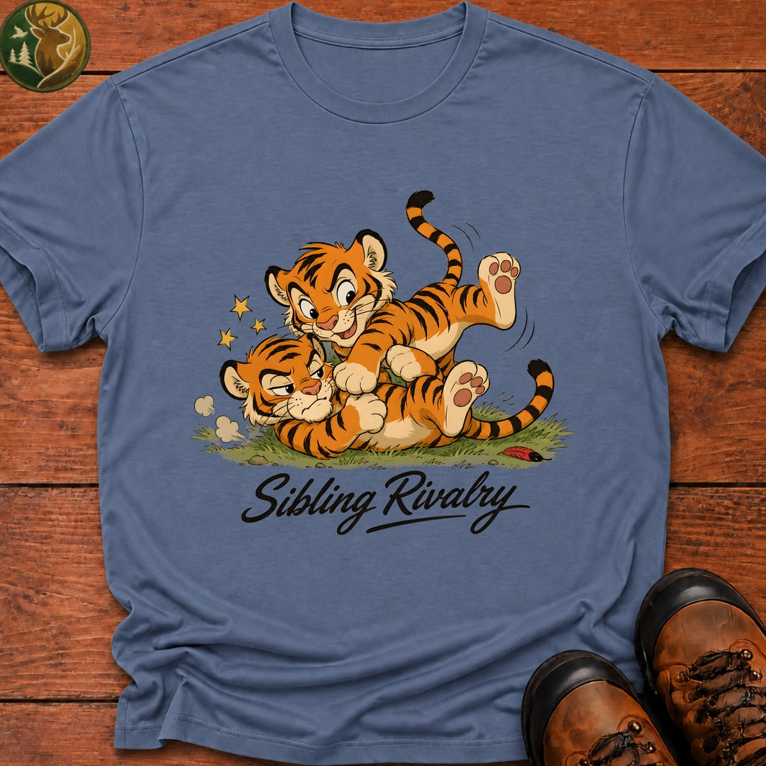 Tiger Sibling Rivalry Cartoon T Shirt - Blue Jean
