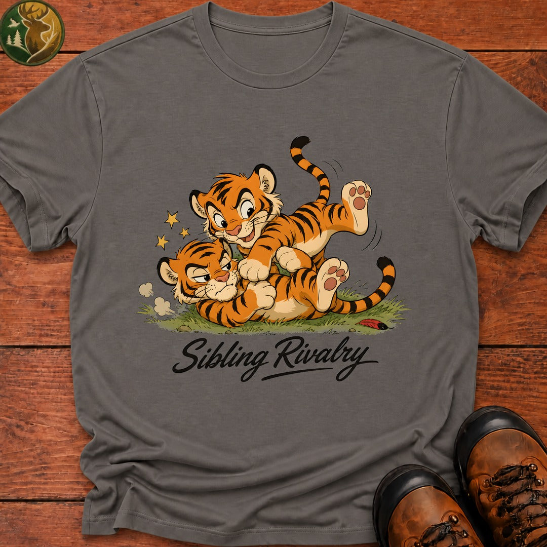 Tiger Sibling Rivalry Cartoon T Shirt - Grey