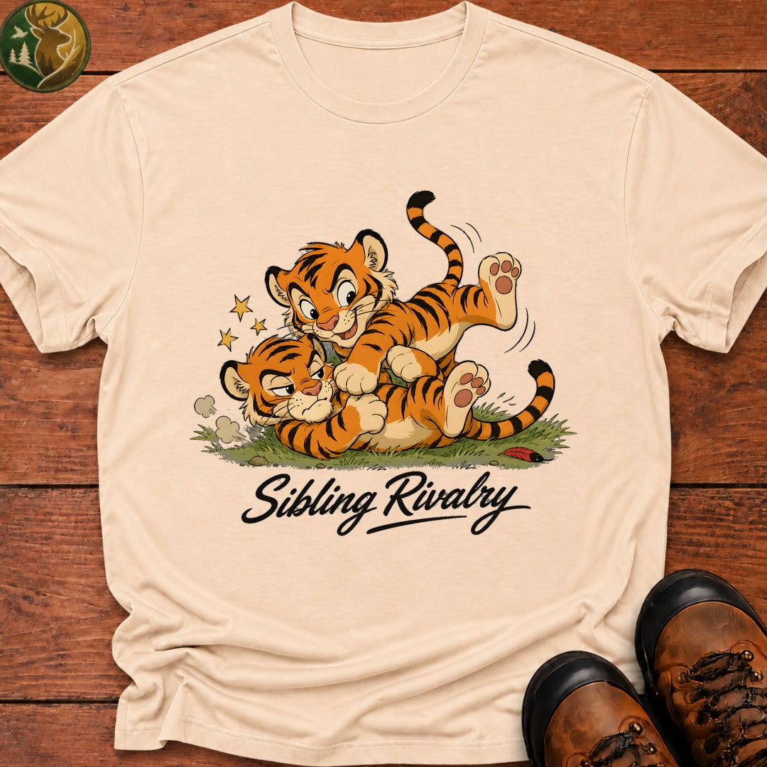 Tiger Sibling Rivalry Cartoon T Shirt - Ivory