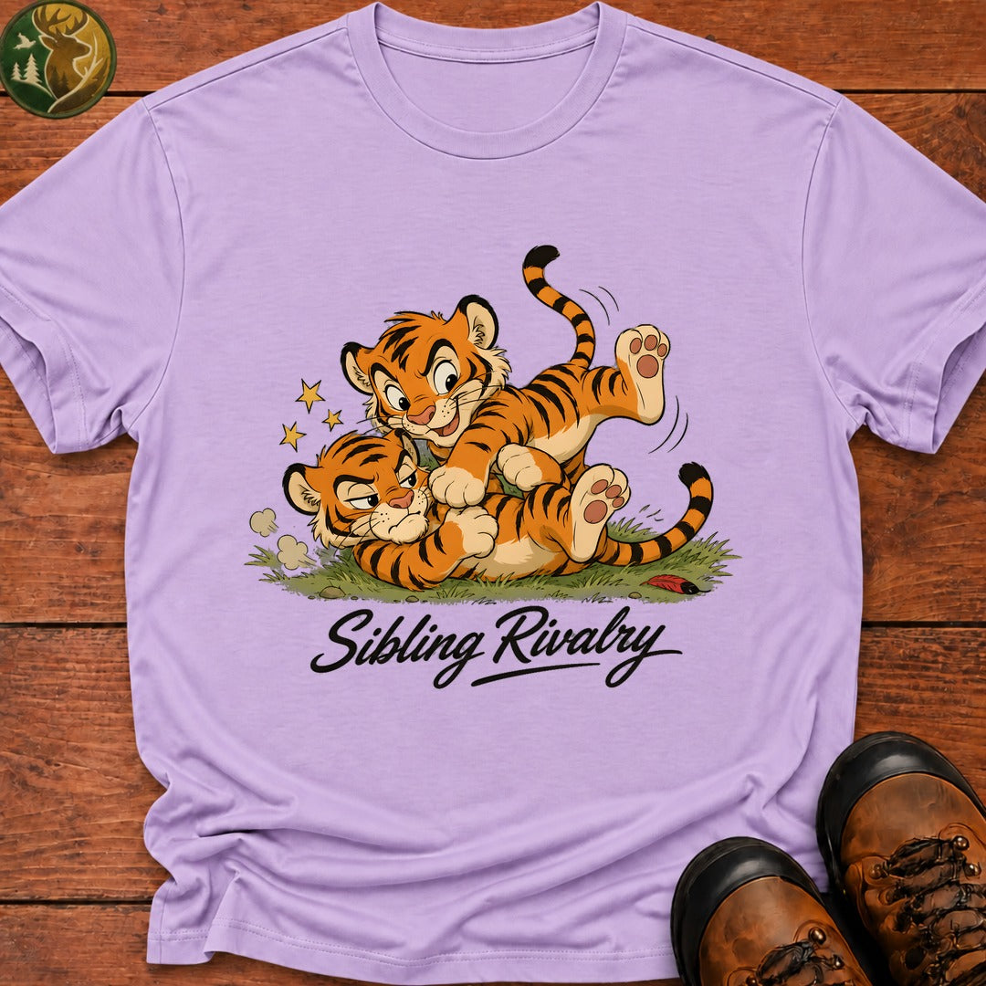Tiger Sibling Rivalry Cartoon T Shirt - Orchid