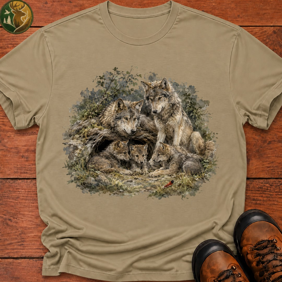Wolf Siblings T Shirt - Khaki